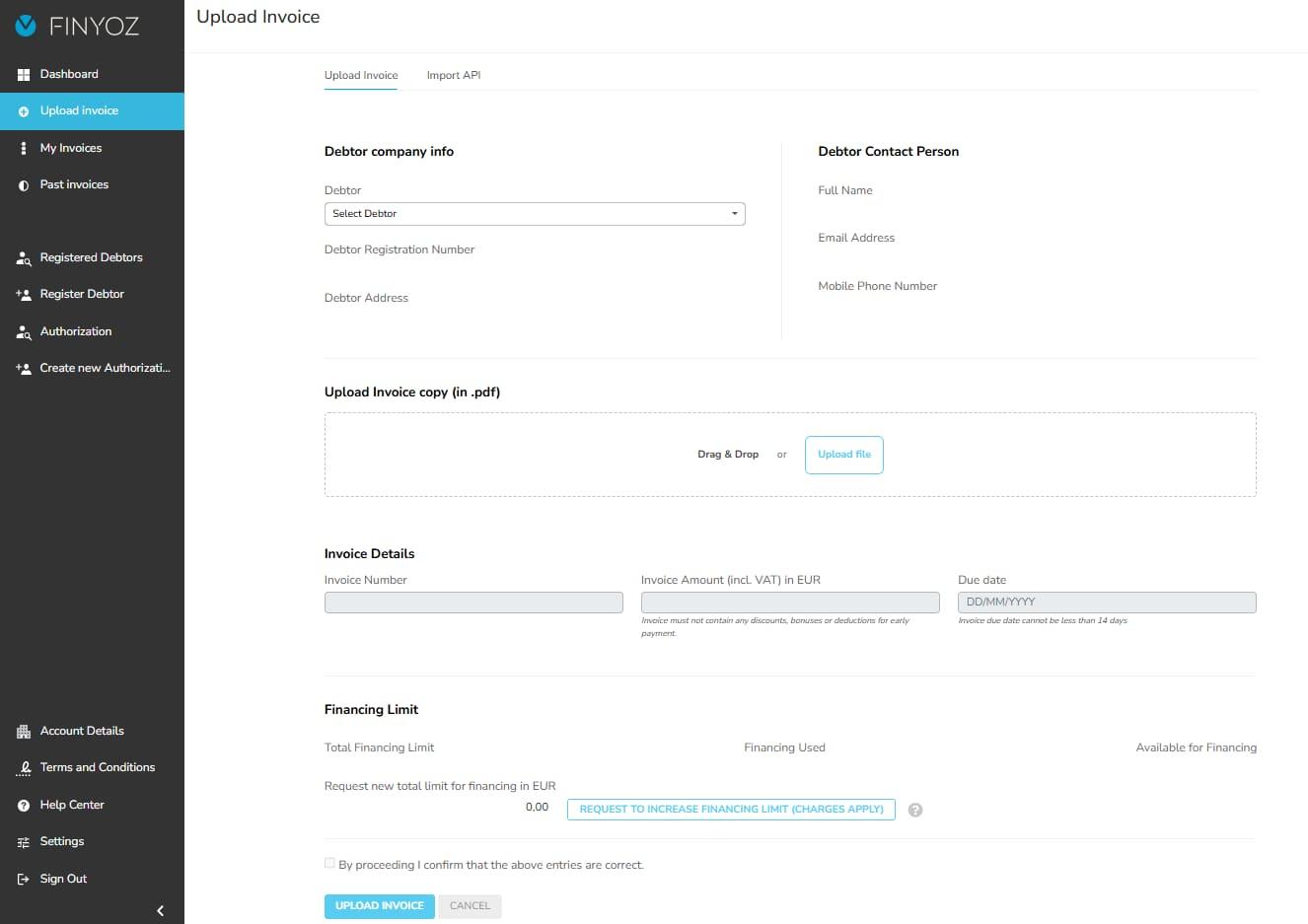 Upload invoice